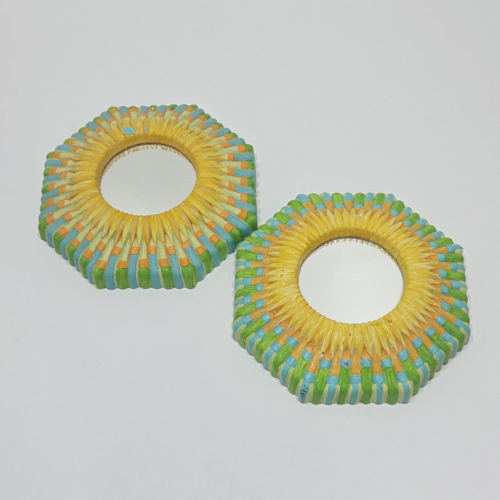 Pair Of Colorful Boho Octagon Mini Wall Hanging Mirrors